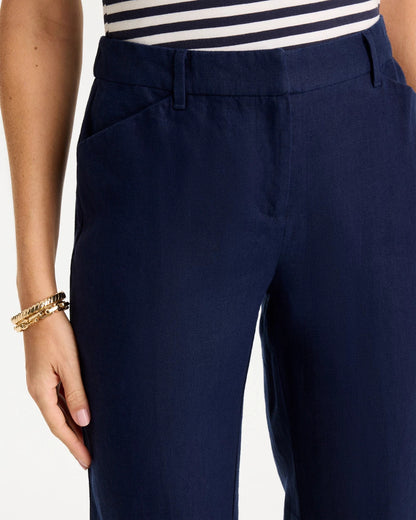 Chico's Linen Fly Front Pants Passport Blue