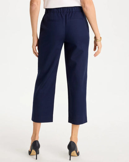 Chico's Embroidered Linen Fly Front Pants Passport Blue