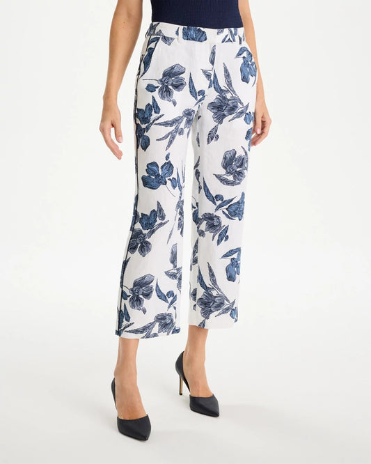 Chico's Piped Linen Fly Front Pants Passport Blue