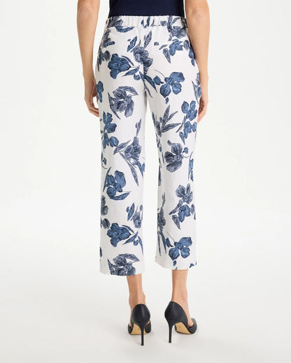 Chico's Piped Linen Fly Front Pants Passport Blue