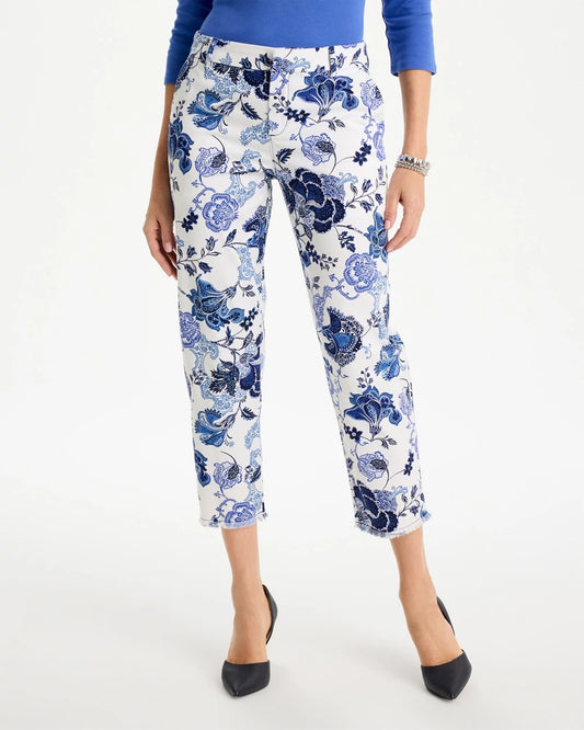 Chico's Printed Relaxed Boyfriend Chino Fray Crop Pants Alabaster
