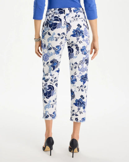 Chico's Printed Relaxed Boyfriend Chino Fray Crop Pants Alabaster