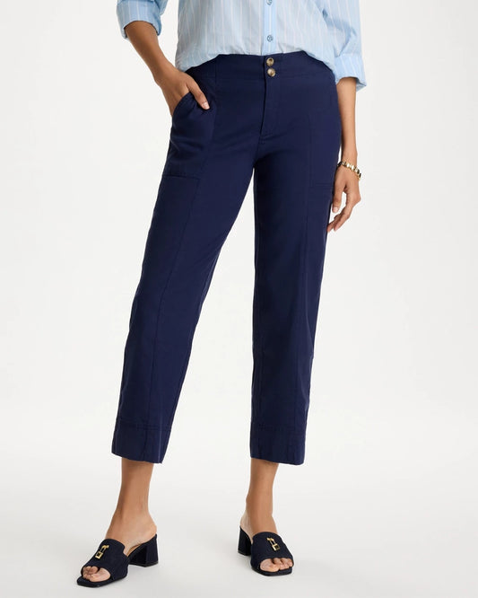 Chico's Relaxed Linen Crop Pant Passport Blue