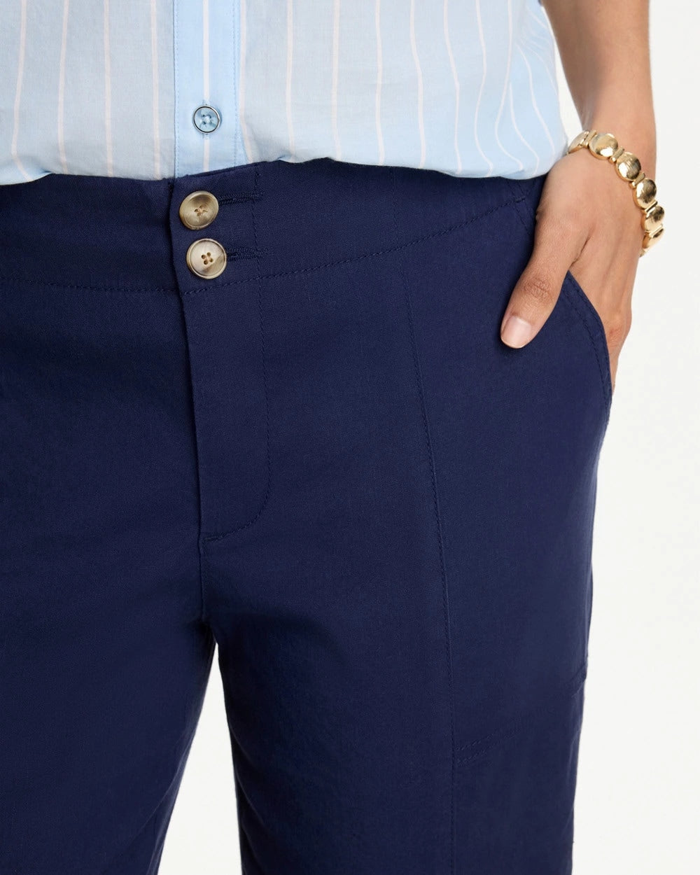 Chico's Relaxed Linen Crop Pant Passport Blue