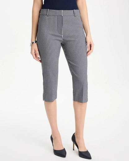 Chico's Emme Slim Striped Capri Pants Indigo