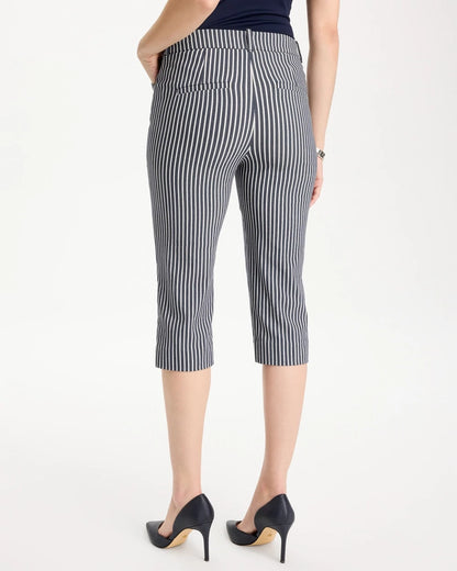Chico's Emme Slim Striped Capri Pants Indigo