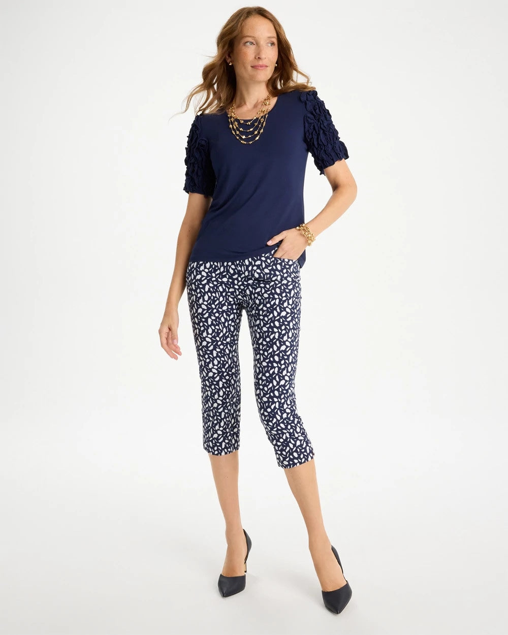 Chico's Brigitte™ Slim Printed Pull-On Capri Pant Passport Blue