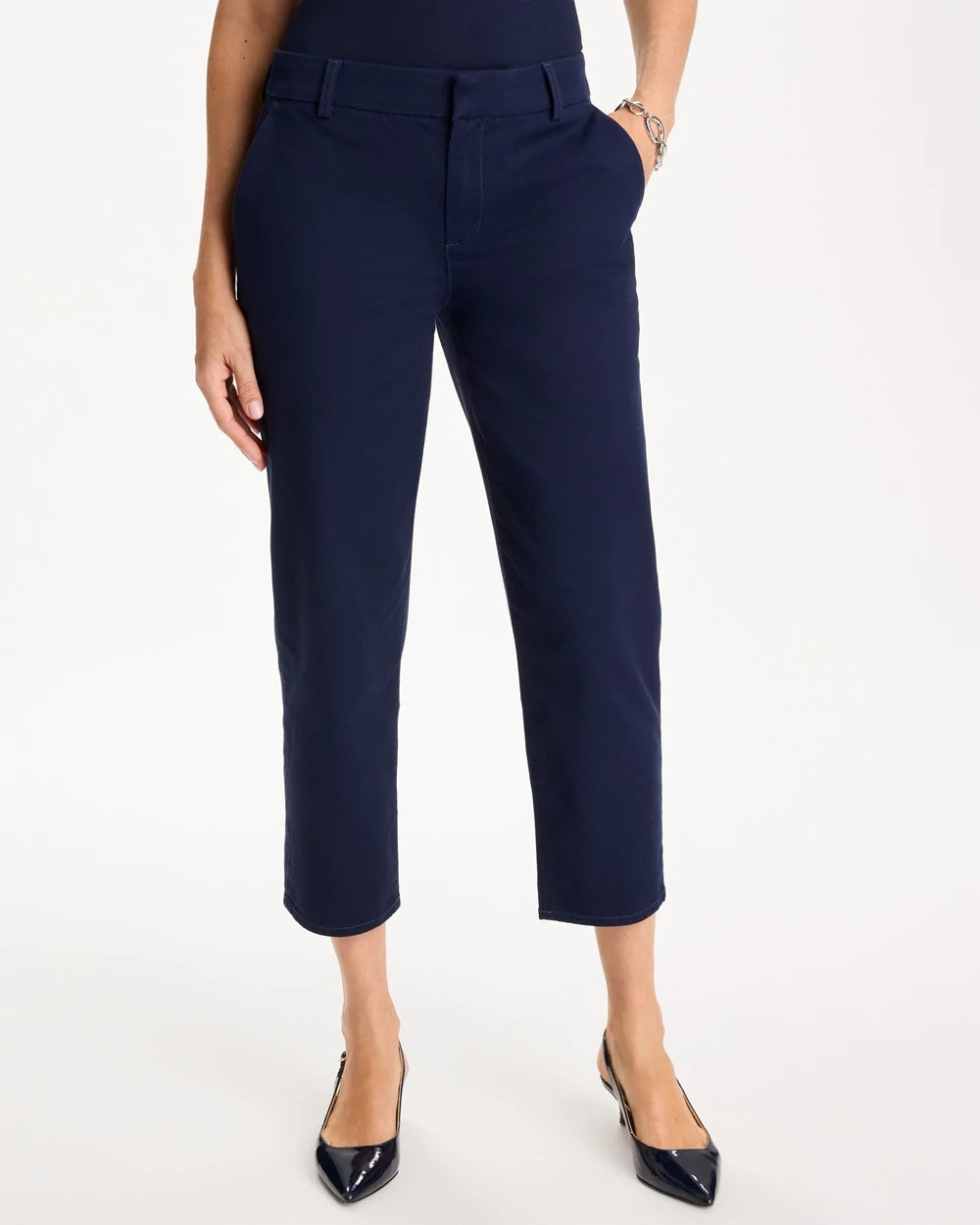 Chico's Relaxed Boyfriend Chino Crop Pants Passport Blue