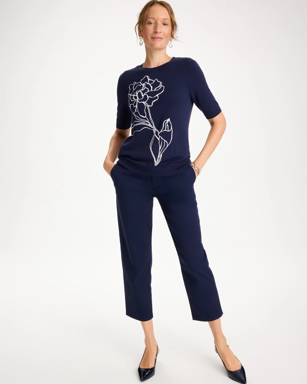 Chico's Relaxed Boyfriend Chino Crop Pants Passport Blue