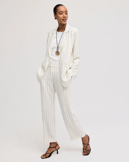 Chico's Striped Linen Wide-Leg Ankle Pants Ecru