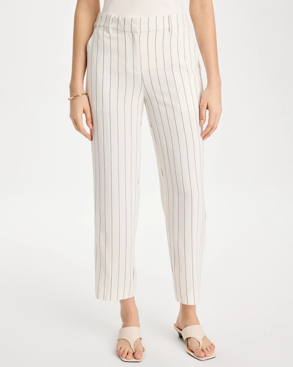 Chico's Striped Linen Wide-Leg Ankle Pants Ecru