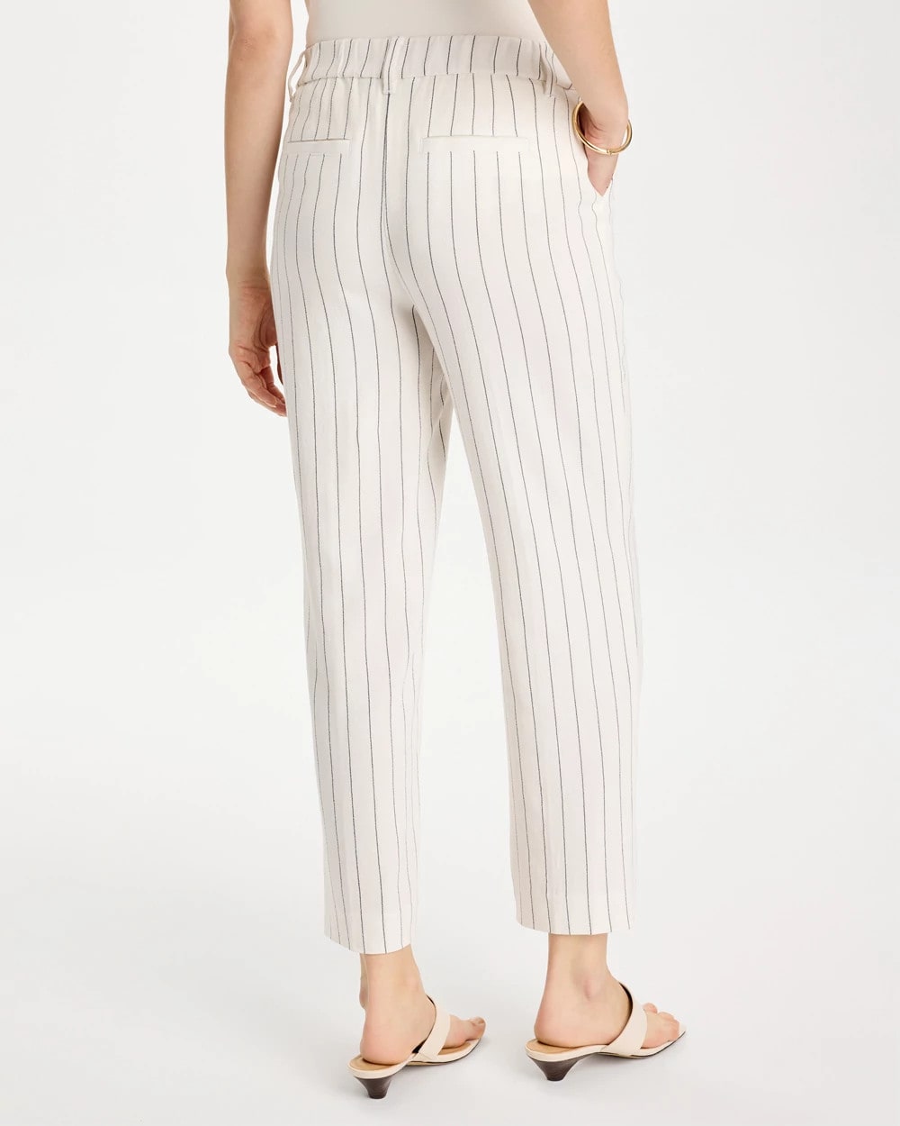 Chico's Striped Linen Wide-Leg Ankle Pants Ecru