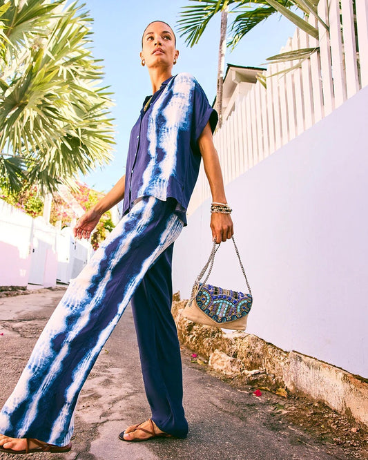 Chico's Faux Silk Tie-Dye Palazzo Pants Passport Blue