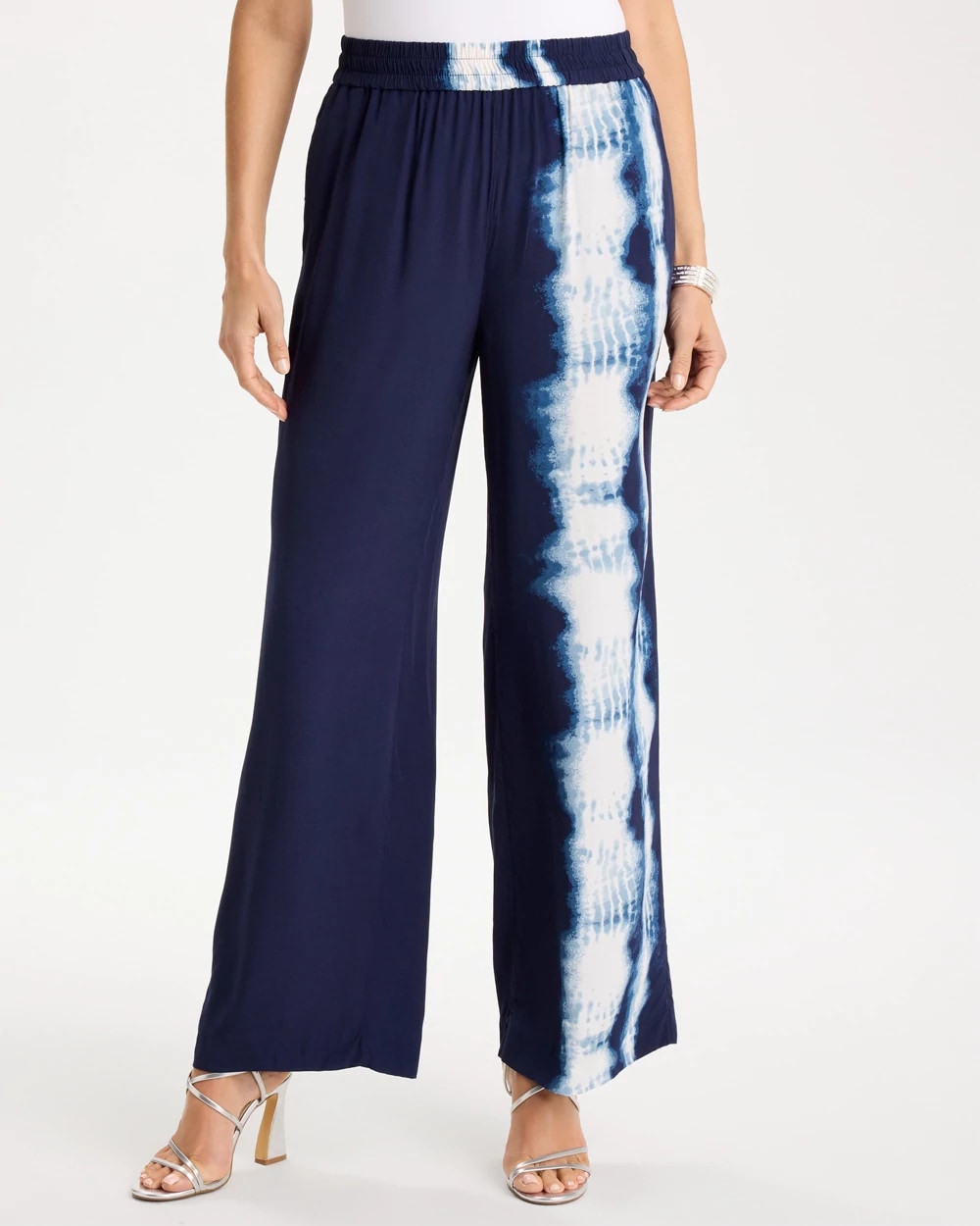 Chico's Faux Silk Tie-Dye Palazzo Pants Passport Blue