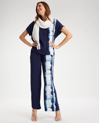 Chico's Faux Silk Tie-Dye Palazzo Pants Passport Blue