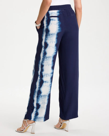 Chico's Faux Silk Tie-Dye Palazzo Pants Passport Blue