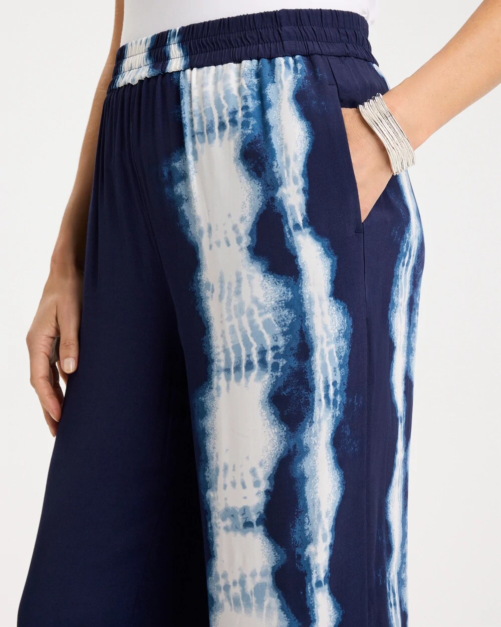 Chico's Faux Silk Tie-Dye Palazzo Pants Passport Blue