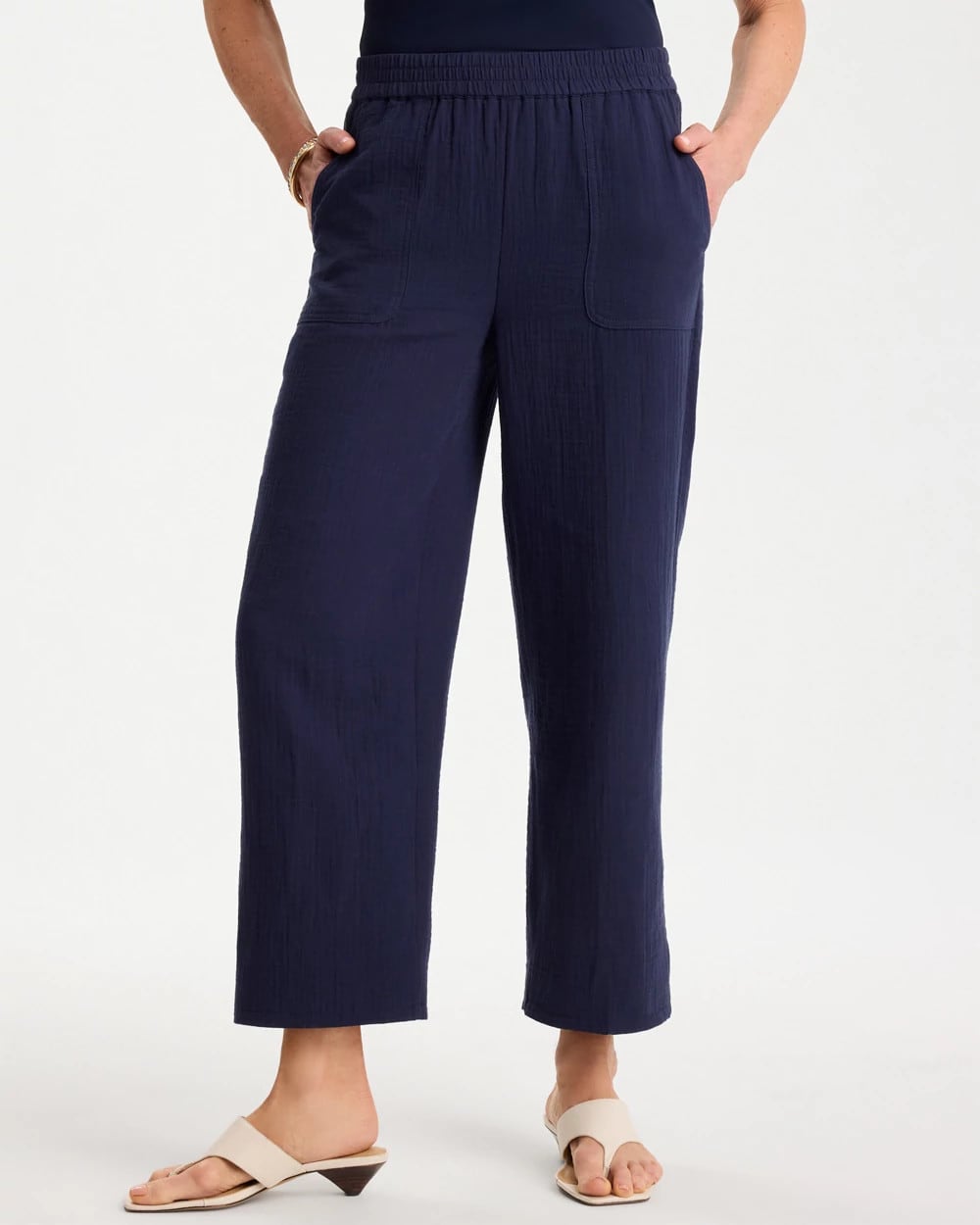 Chico's Cotton Gauze Tapered Crop Pant Passport Blue