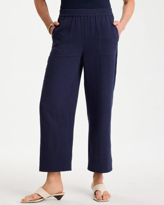 Chico's Cotton Gauze Tapered Crop Pant Passport Blue