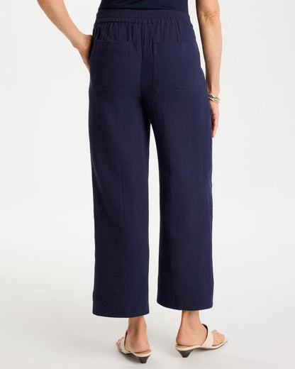 Chico's Cotton Gauze Tapered Crop Pant Passport Blue