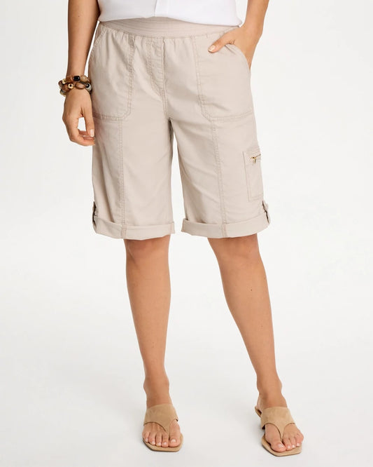 Chico's Poplin Cotton Roll-Tab Shorts Smokey Taupe