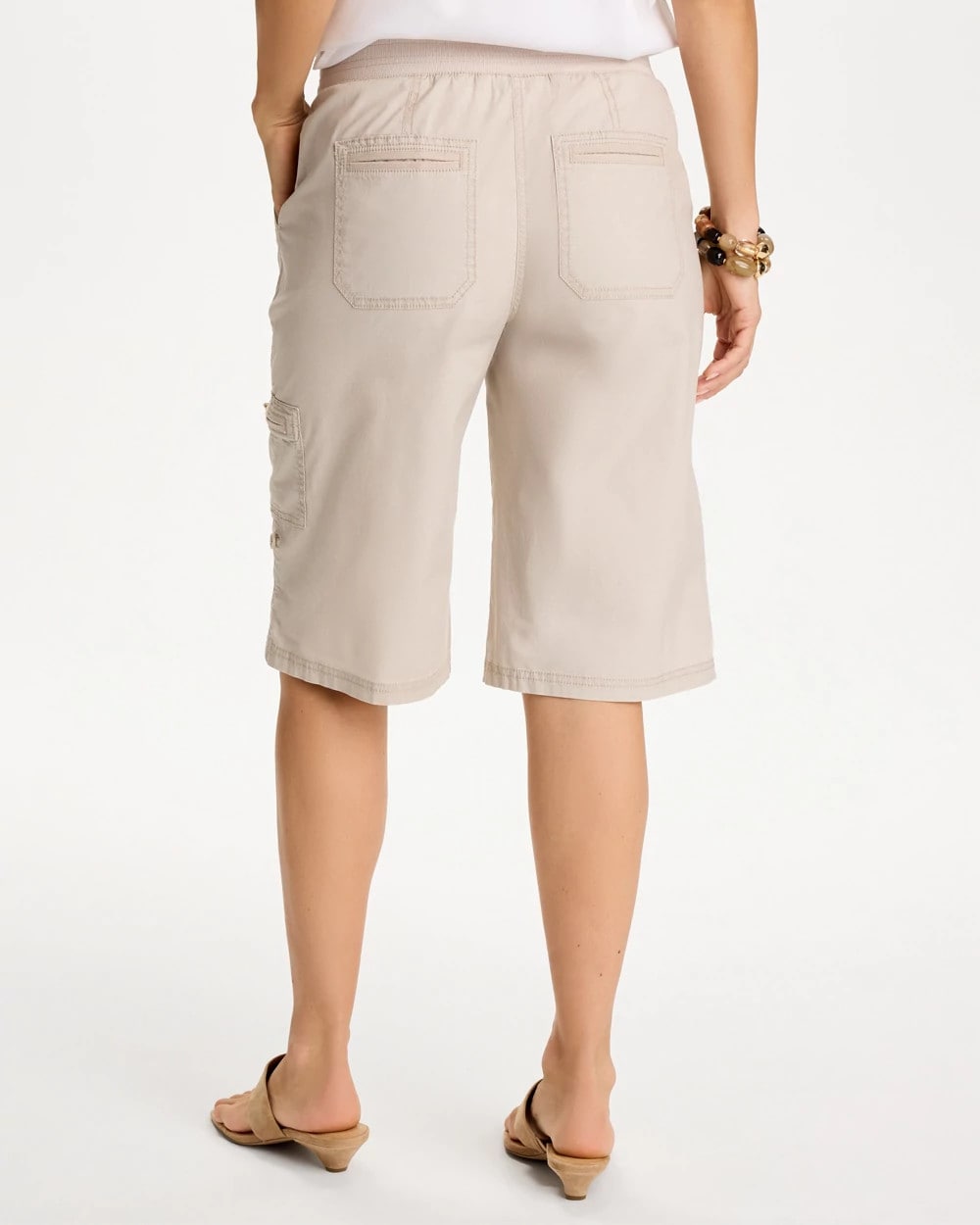 Chico's Poplin Cotton Roll-Tab Shorts Smokey Taupe