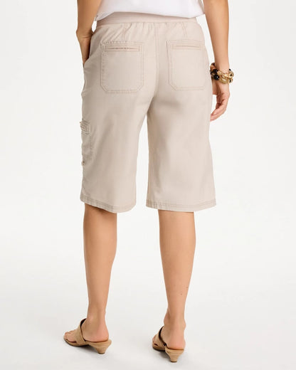 Chico's Poplin Cotton Roll-Tab Shorts Smokey Taupe