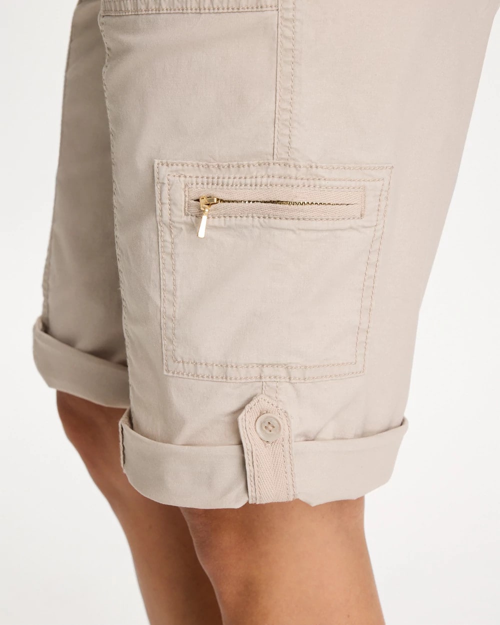 Chico's Poplin Cotton Roll-Tab Shorts Smokey Taupe