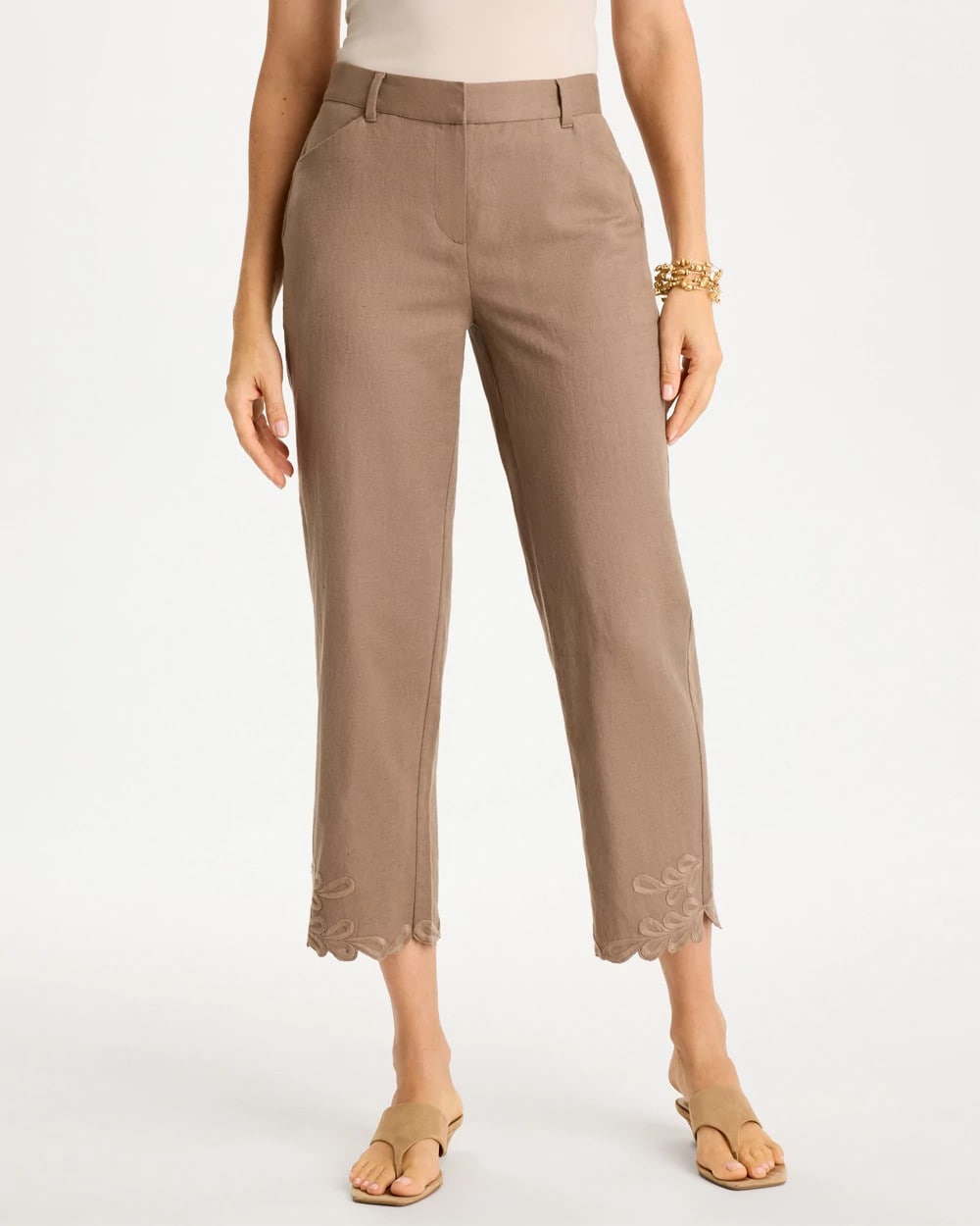 Chico's Linen Fly Front Pants Topaz Smoke