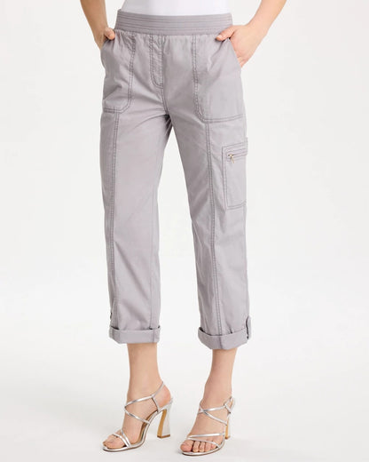 Chico's Poplin Cropped Roll Tab Pants Titanium