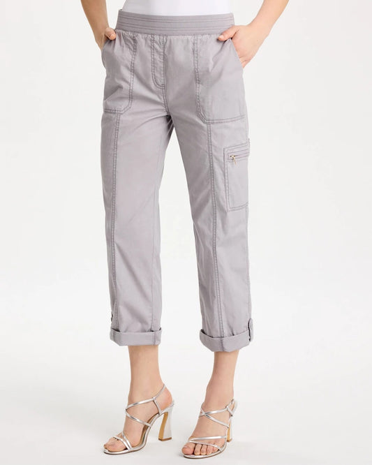 Chico's Poplin Cropped Roll Tab Pants Titanium