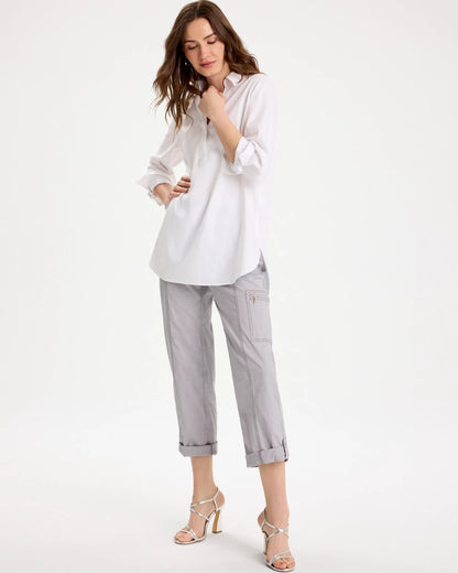 Chico's Poplin Cropped Roll Tab Pants Titanium