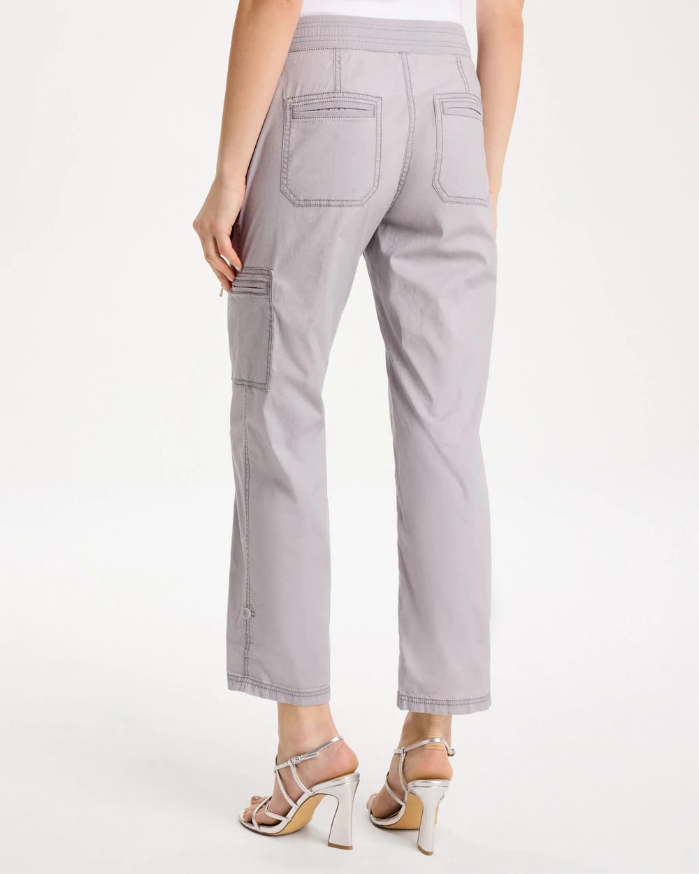Chico's Poplin Cropped Roll Tab Pants Titanium