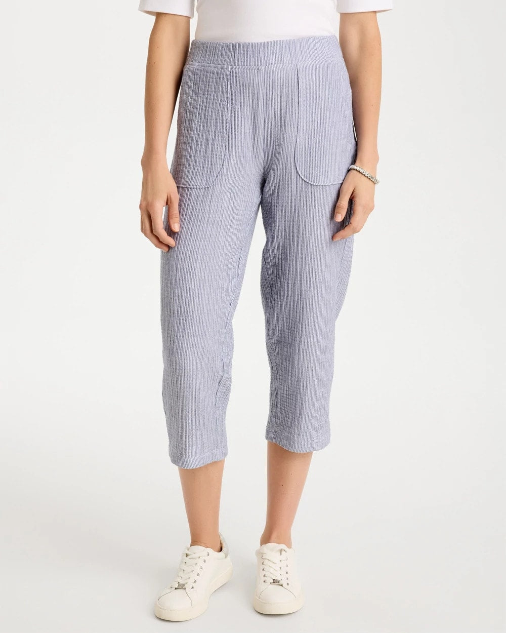 Chico's Zenergy® Striped Gauze Cropped Pants Blue