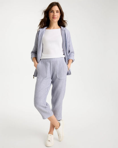 Chico's Zenergy® Striped Gauze Cropped Pants Blue