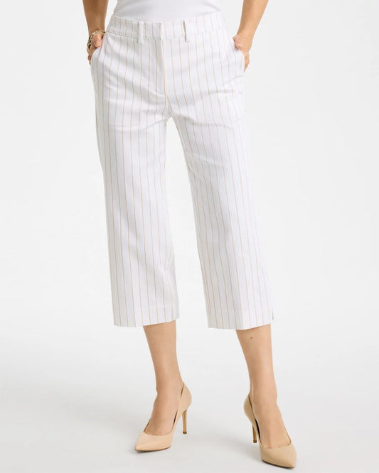 Chico's Sandstone Striped Emme Sateen Straight Capri Pants Alabaster
