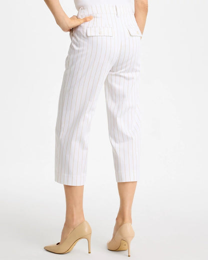 Chico's Sandstone Striped Emme Sateen Straight Capri Pants Alabaster