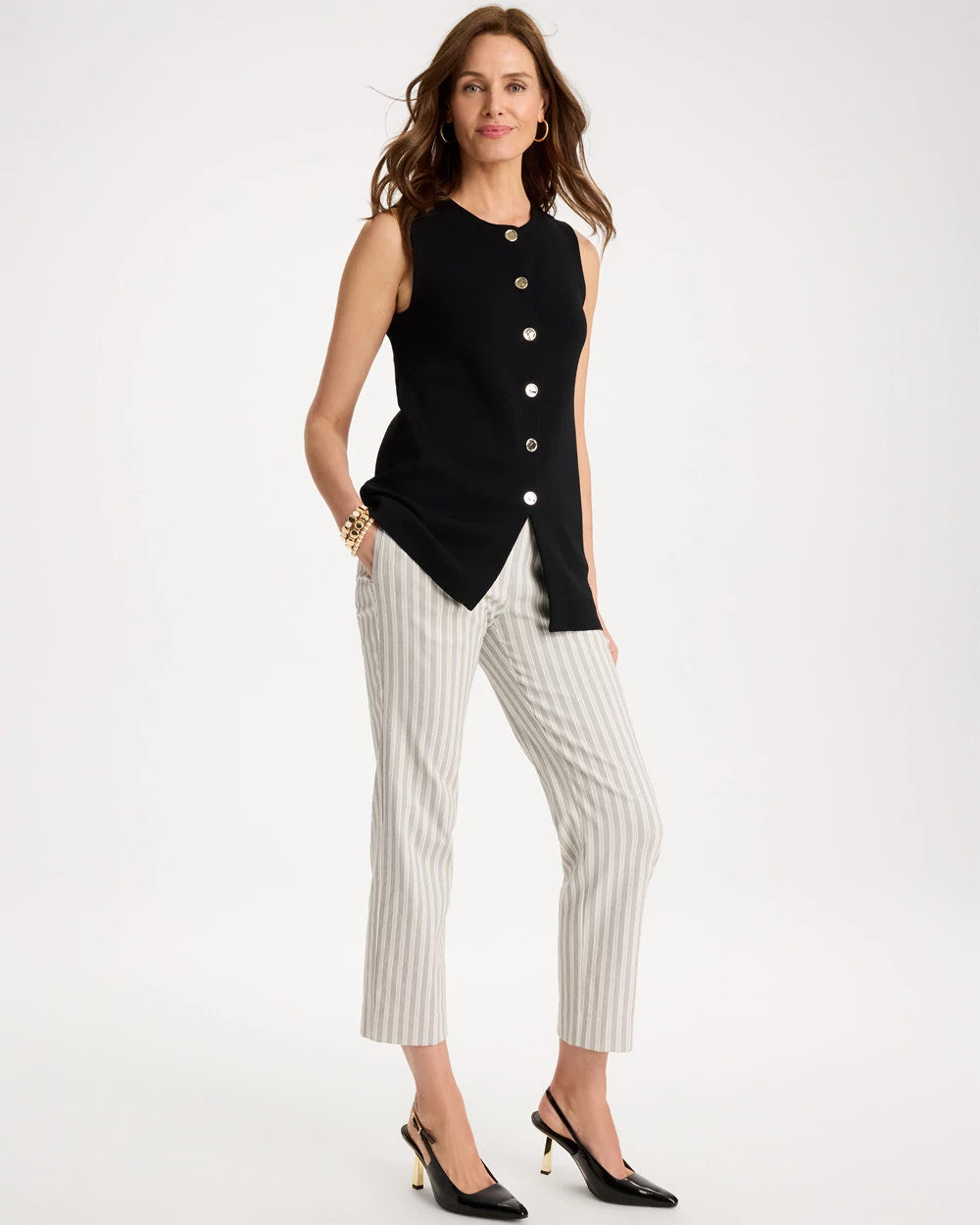 Chico's Striped Straight Crop Pant Black