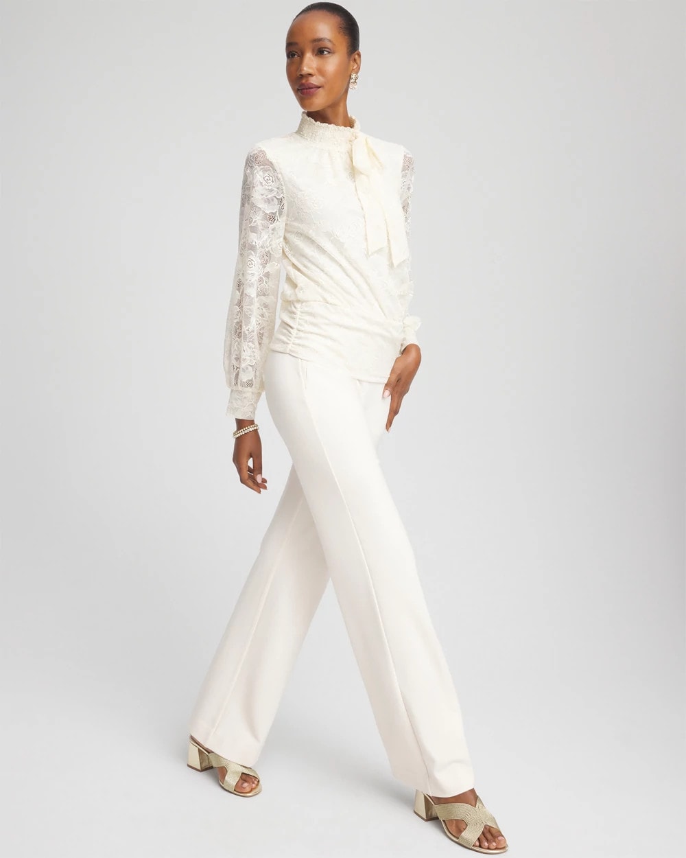 Chico's Juliet Wide Full Length Pant English Cream