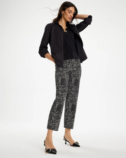 Chico's Emme Fly Front Straight Printed Crop Pants Black