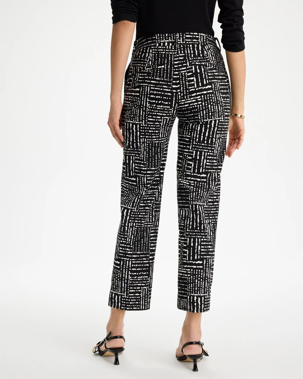 Chico's Emme Fly Front Straight Printed Crop Pants Black