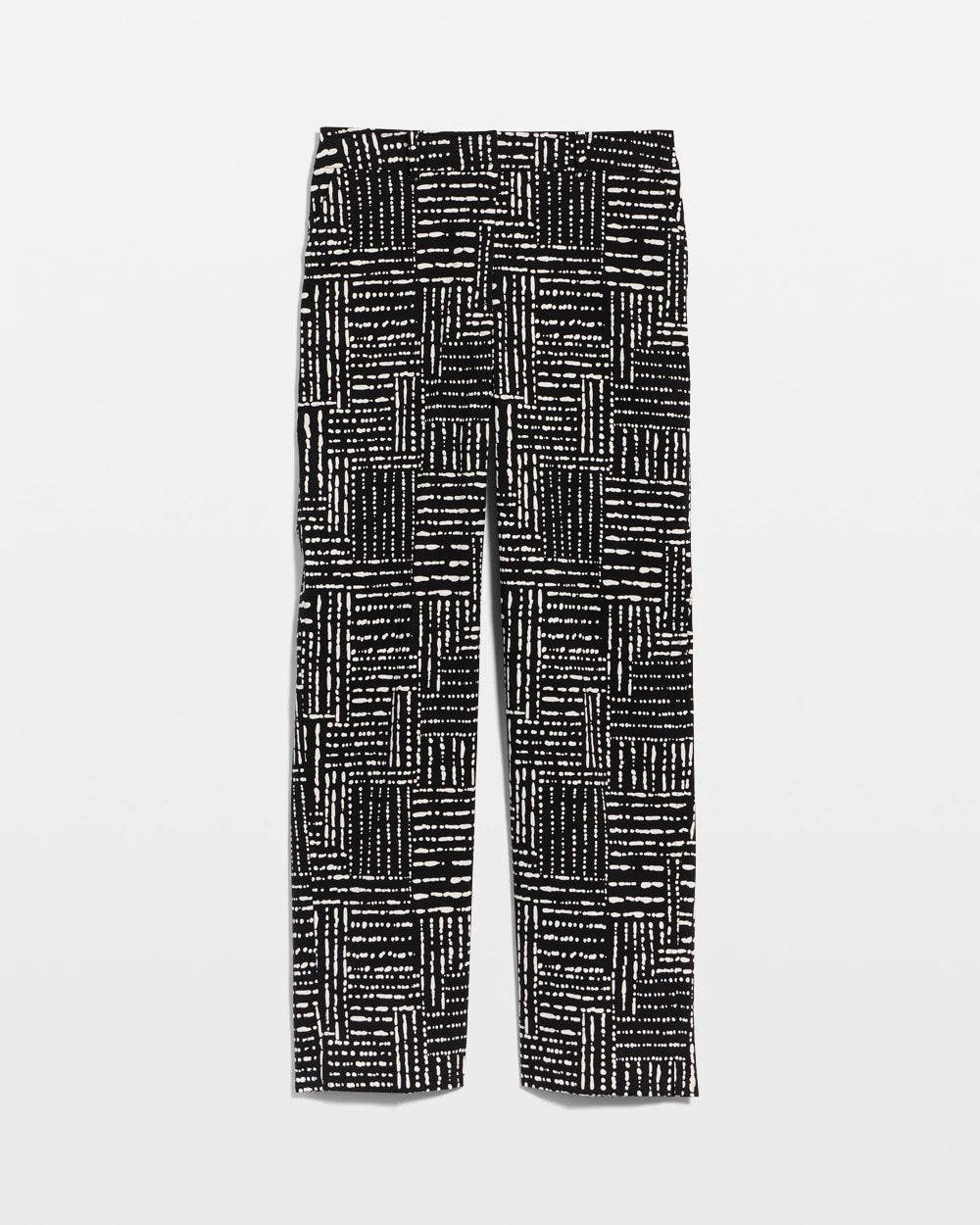 Chico's Emme Fly Front Straight Printed Crop Pants Black