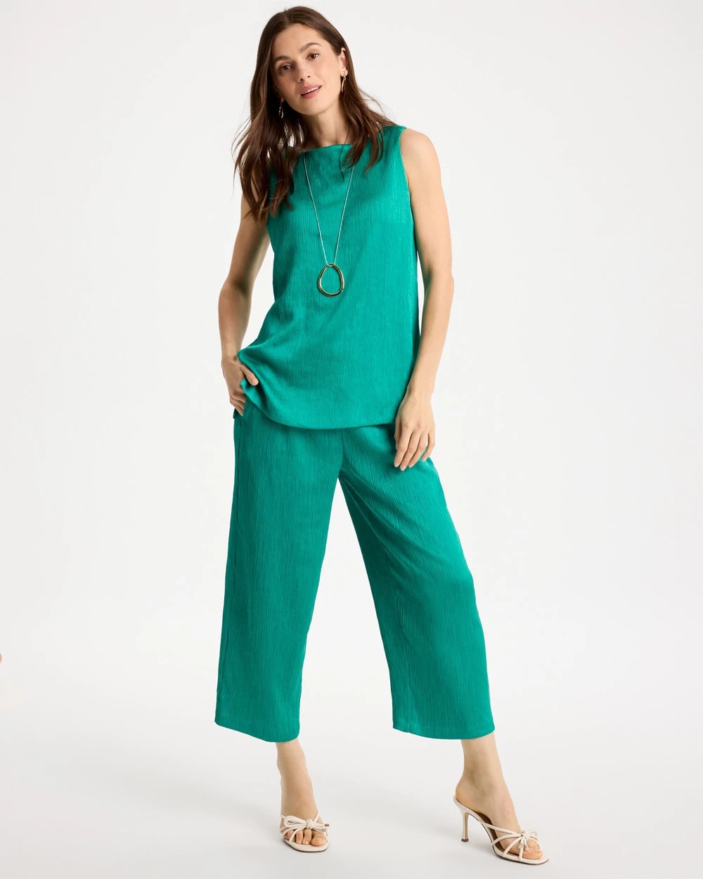Chico's Petite Travelers™ Crinkle Textured Crop Pants Topanga Green