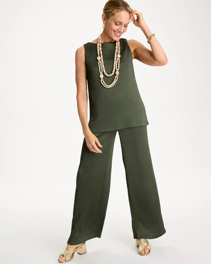 Chico's Petite Travelers™ Crinkle Textured Pants Kelp Forest