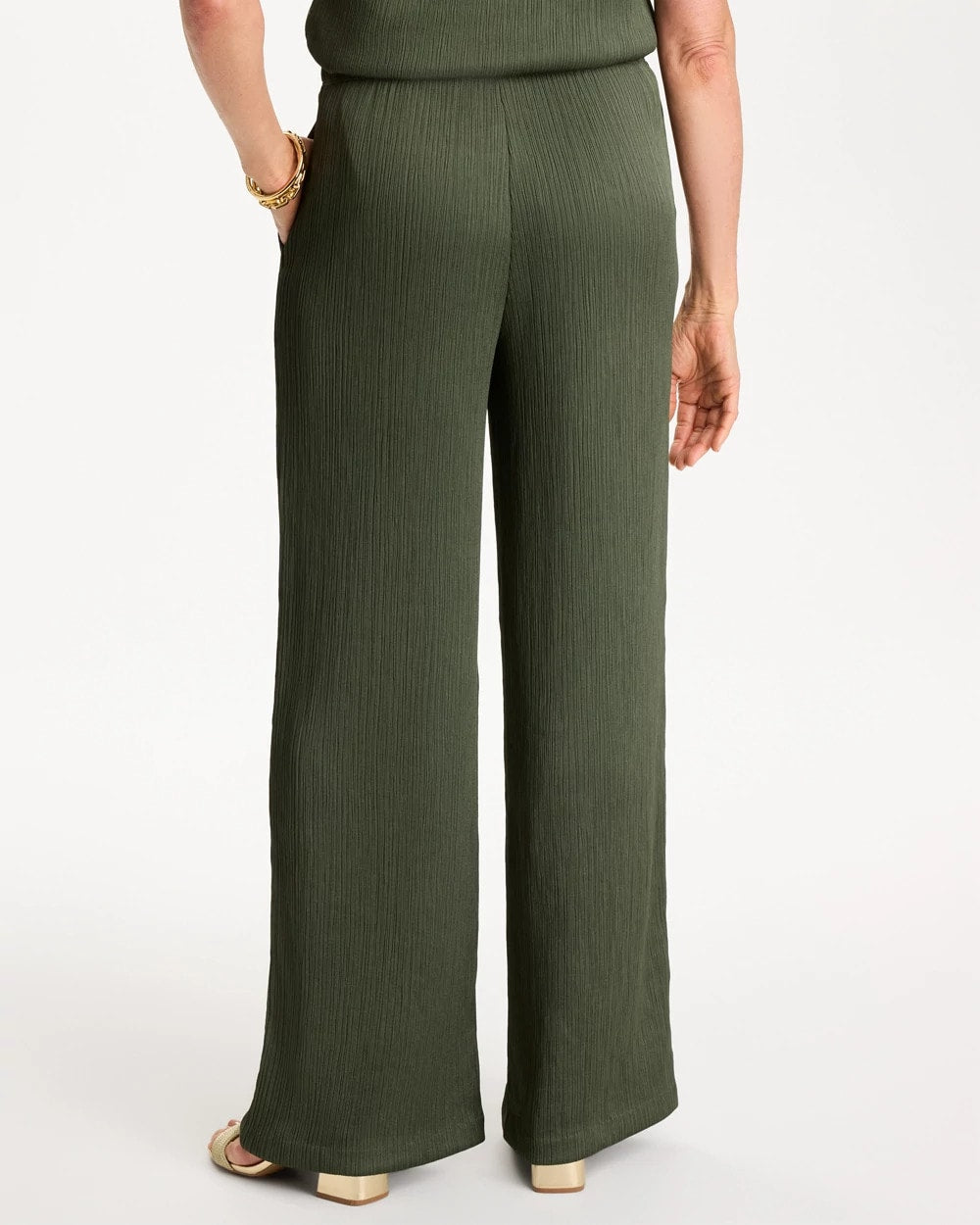 Chico's Petite Travelers™ Crinkle Textured Pants Kelp Forest