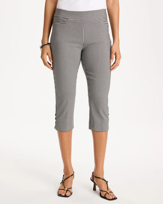 Chico's Brigitte™ Slim Gingham Pull-On Capri Pant Black