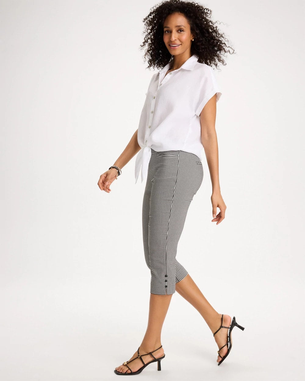 Chico's Brigitte™ Slim Gingham Pull-On Capri Pant Black