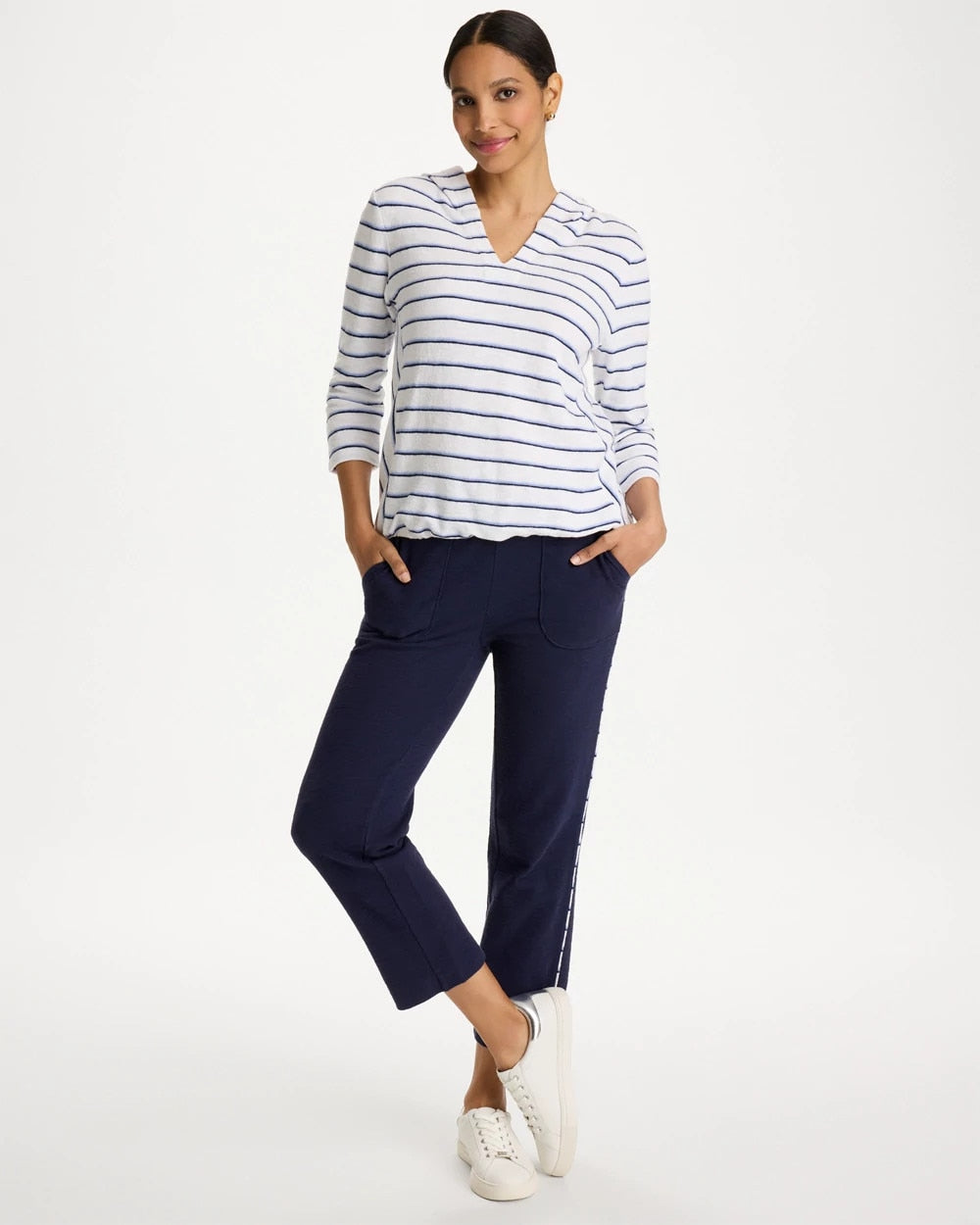 Chico's Zenergy® Jersey Striped Crop Pants Passport Blue
