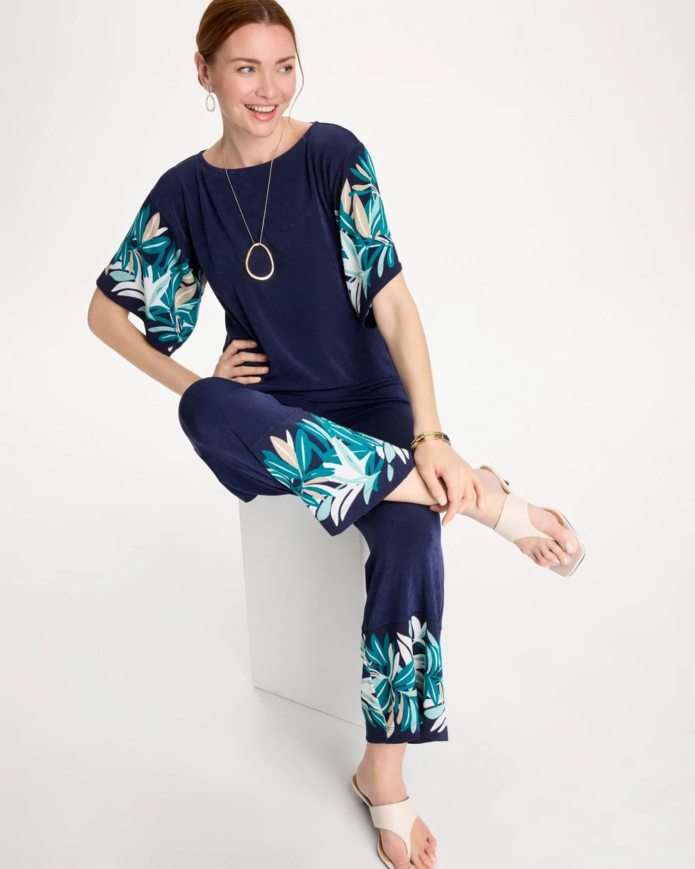 Chico's Travelers™ Palm Border Crop Pant Kings Navy