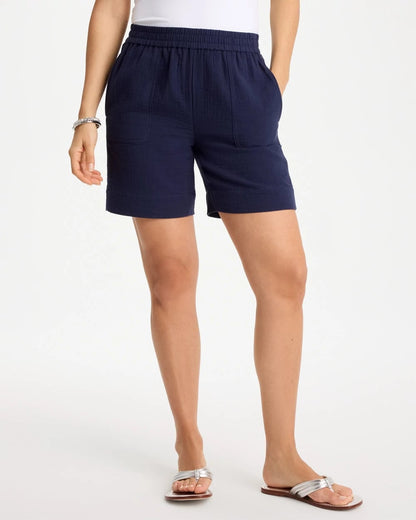 Chico's Gauze Cotton Shorts Passport Blue